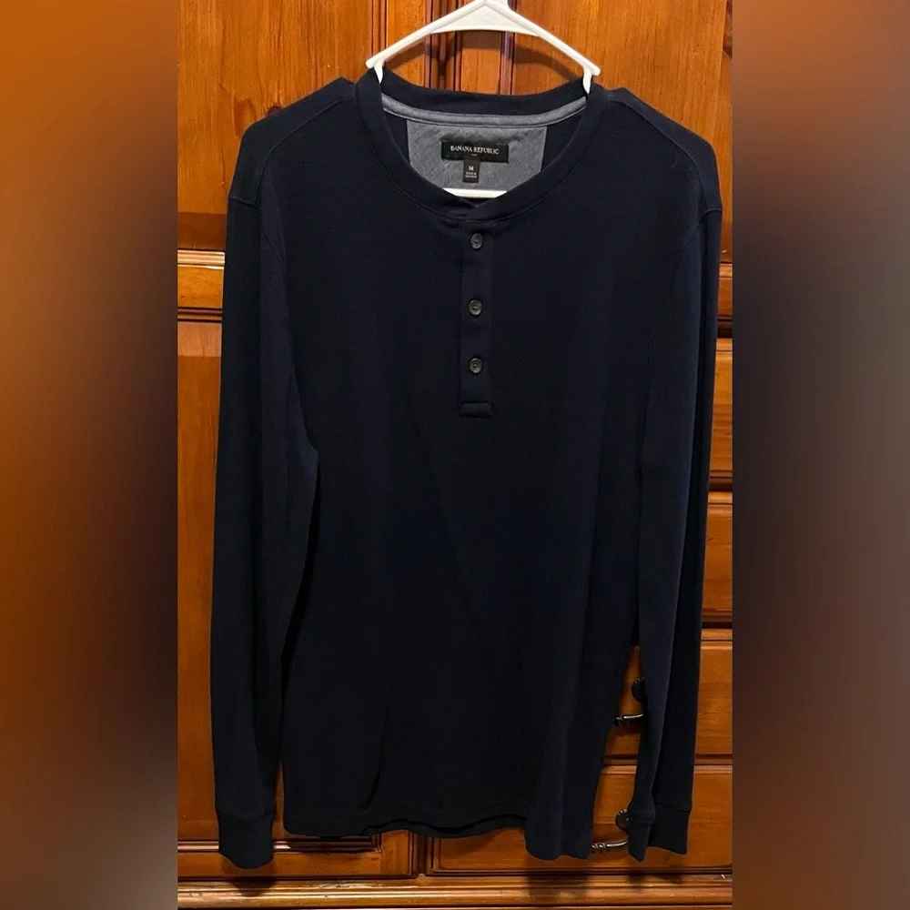🔥Banana Republic Men’s Long Sleeve Blue Waffle Knit Henley Shirt, Sz M,EUC